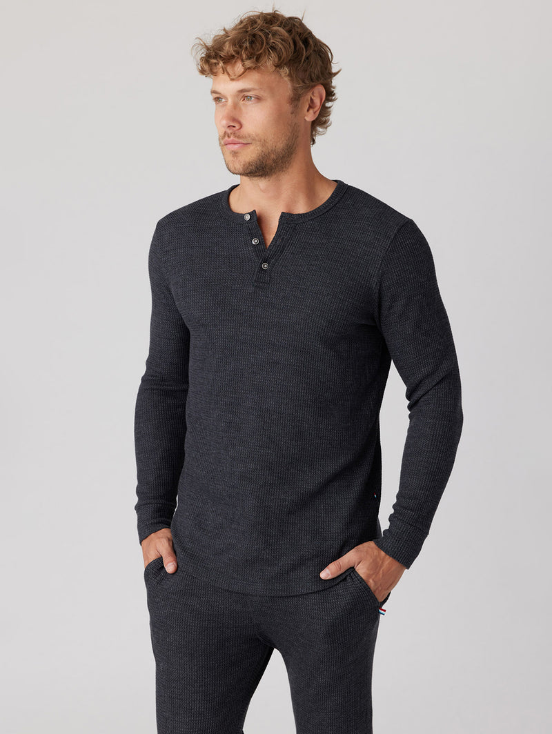 Thermal Henley Top - Black-SOL ANGELES-Over the Rainbow