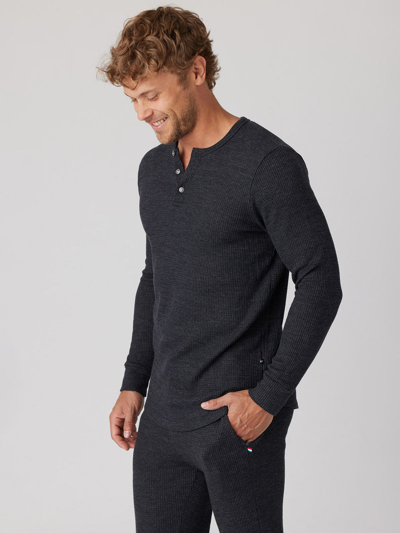 Thermal Henley Top - Black-SOL ANGELES-Over the Rainbow