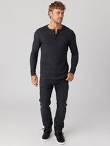 Thermal Henley Top - Black-SOL ANGELES-Over the Rainbow