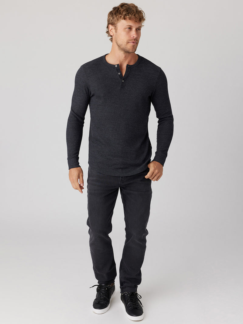 Thermal Henley Top - Black-SOL ANGELES-Over the Rainbow