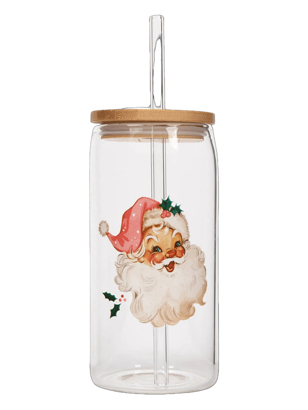 Glass Can + Straw - Vintage Santa-SWEET WATER DECOR-Over the Rainbow