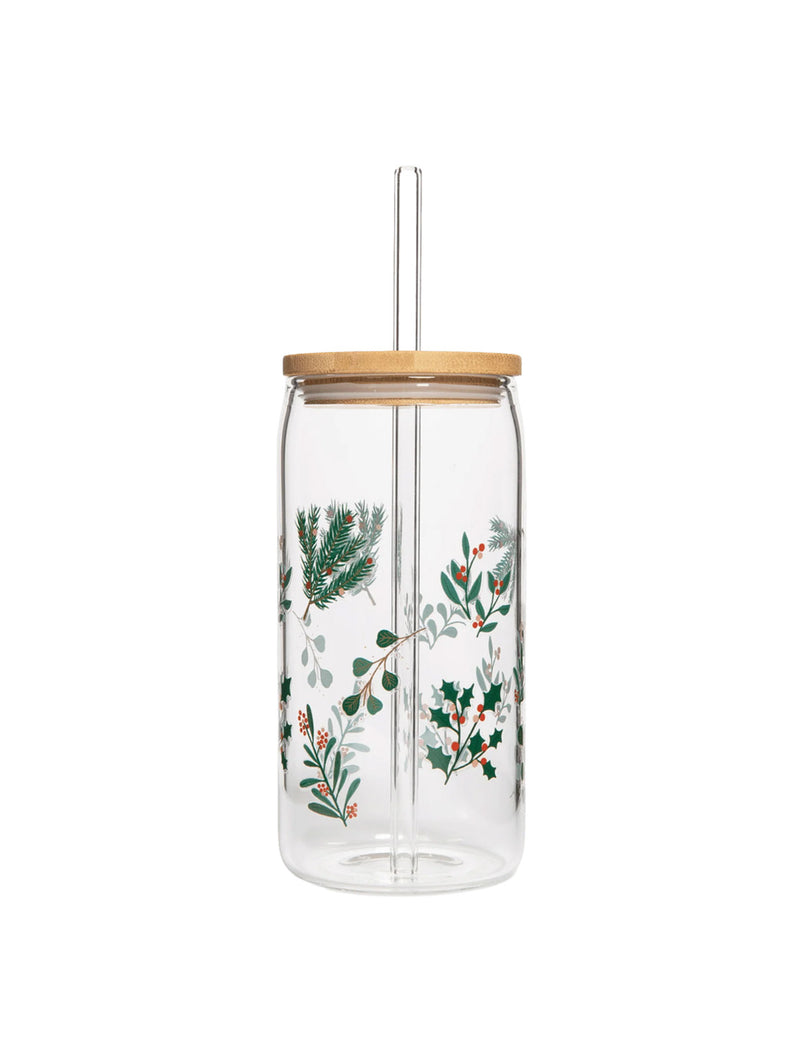 Glass Can + Straw - Holly-SWEET WATER DECOR-Over the Rainbow