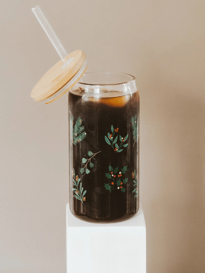 Glass Can + Straw - Holly-SWEET WATER DECOR-Over the Rainbow