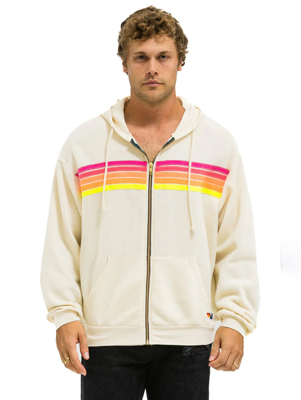 5 Stripe Zip Hoodie - Vintage White