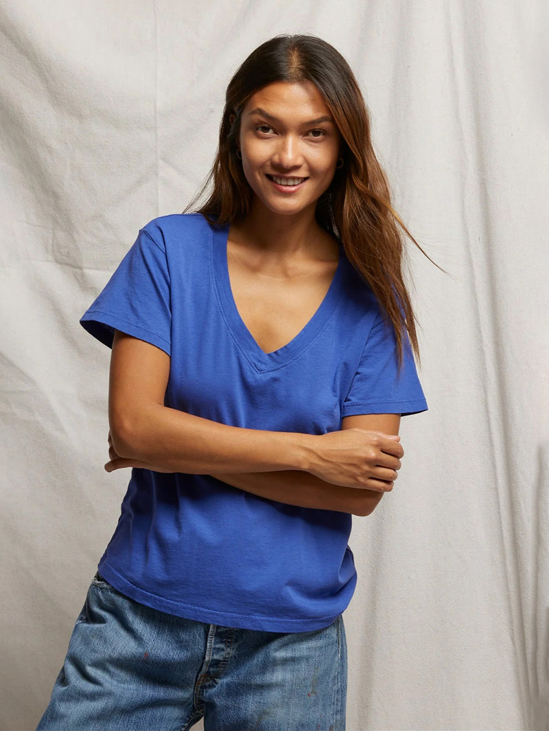 Hendrix Short Sleeve V Neck Tee - Violet Blue-PERFECTWHITETEE-Over the Rainbow