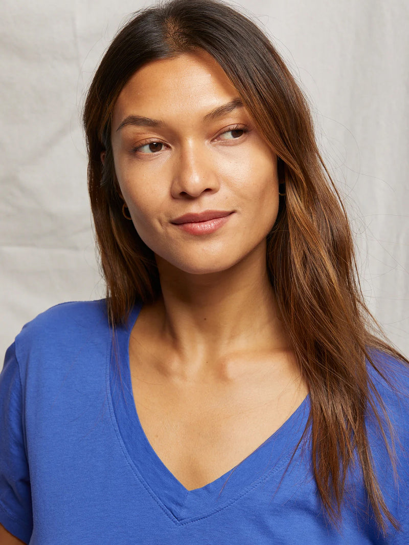 Hendrix Short Sleeve V Neck Tee - Violet Blue-PERFECTWHITETEE-Over the Rainbow