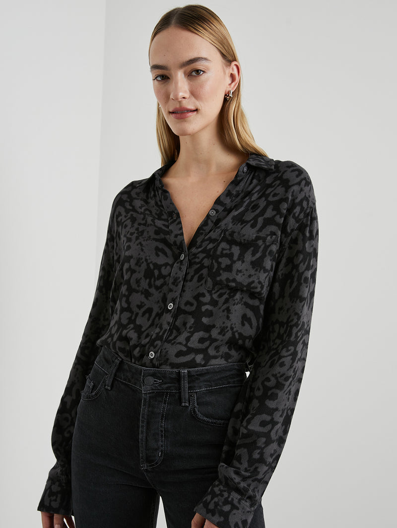 Hunter Plaid Shirt - Diffused Charcoal Cheetah-Rails-Over the Rainbow