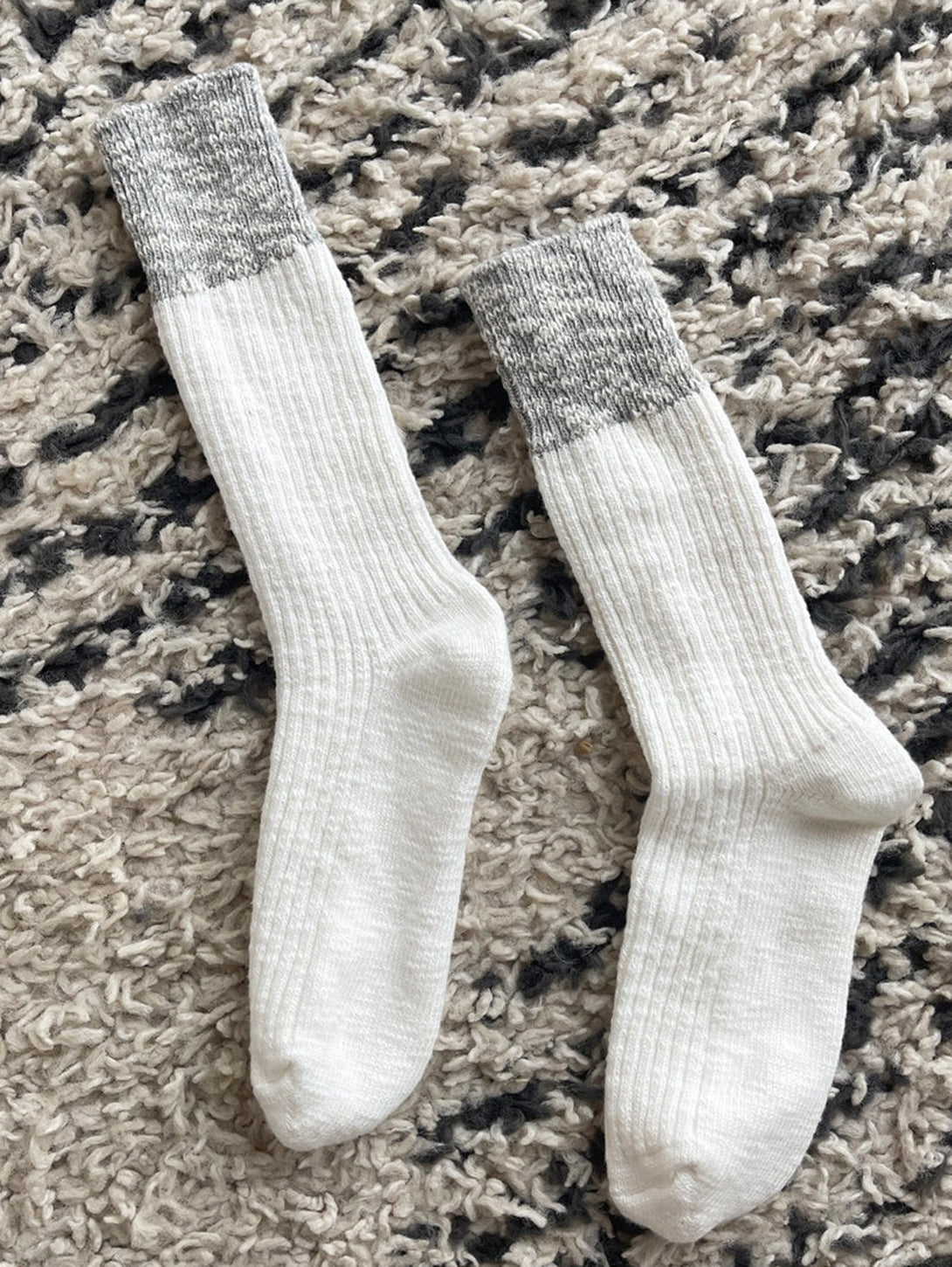 Color Block Cottage Socks - White Linen/Heather Grey-LE BON SHOPPE-Over the Rainbow