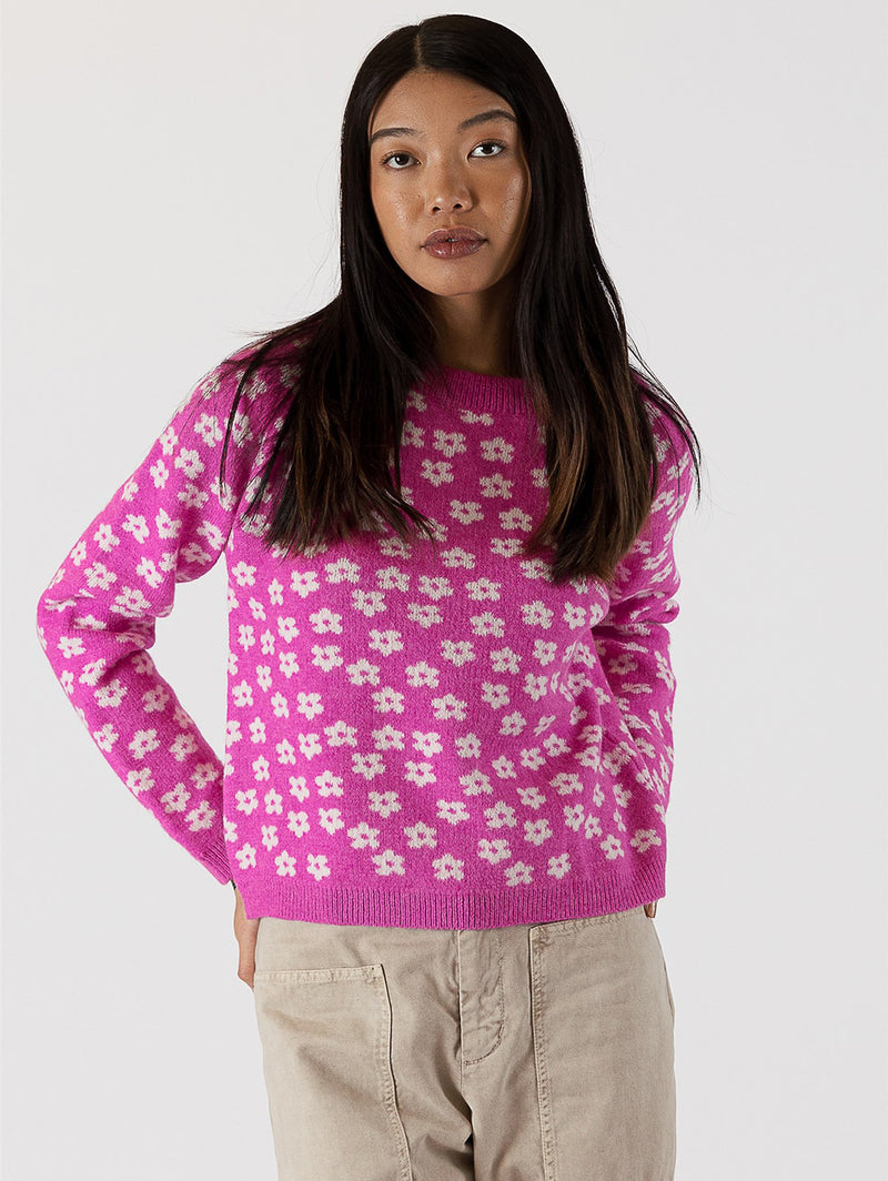 Jane Flower Sweater - Magenta-LYLA+LUXE-Over the Rainbow