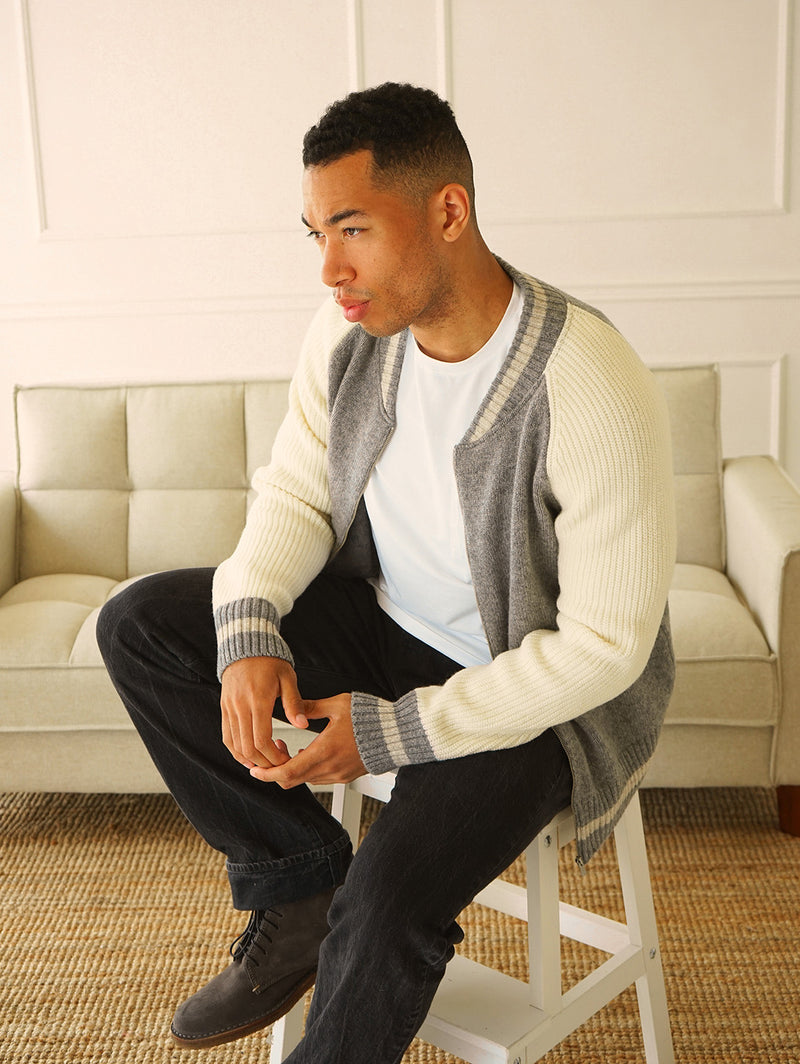 Jefferson Varsity Cardigan - Grey-Benson-Over the Rainbow