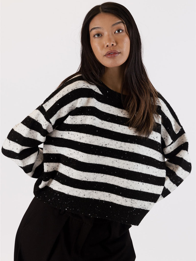 Jessie Stripe Sweater - Black White-LYLA+LUXE-Over the Rainbow