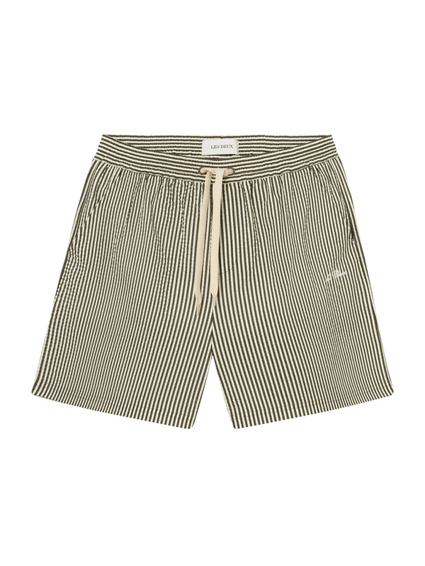 Stan Striped Swim Shorts - Olive Night/Light Ivory-LES DEUX-Over the Rainbow