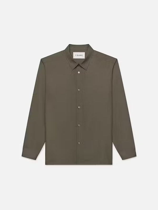 Brushed Flannel Shirt - Dark Olive-FRAME-Over the Rainbow