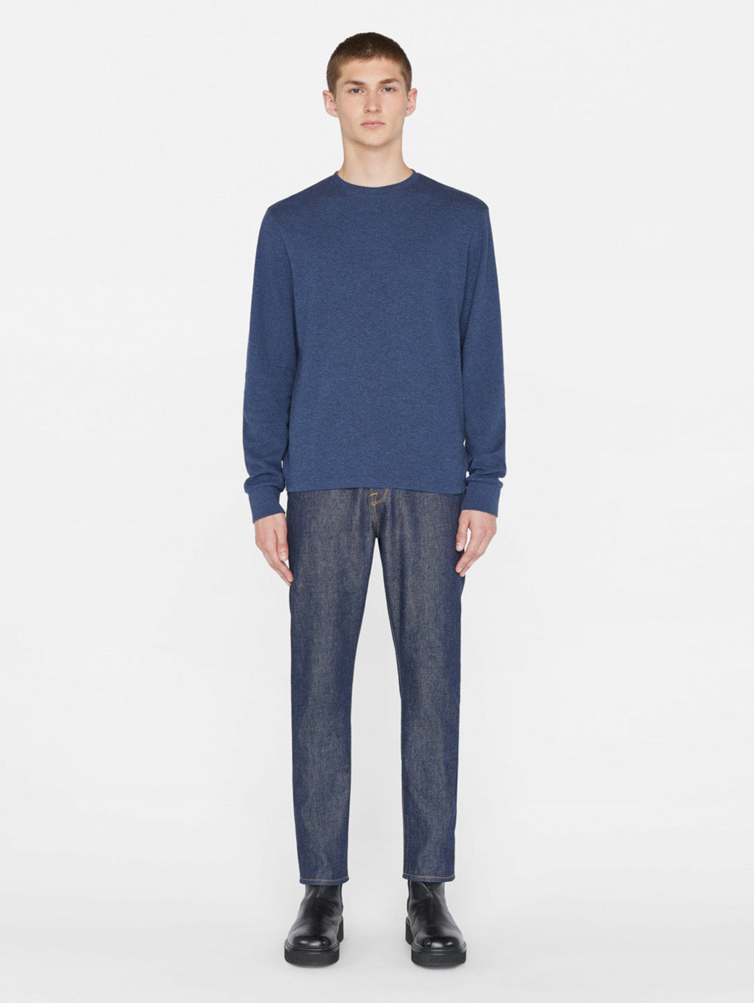 Duo Fold Long Sleeve Crew Top - Heather Midnight Navy-FRAME-Over the Rainbow