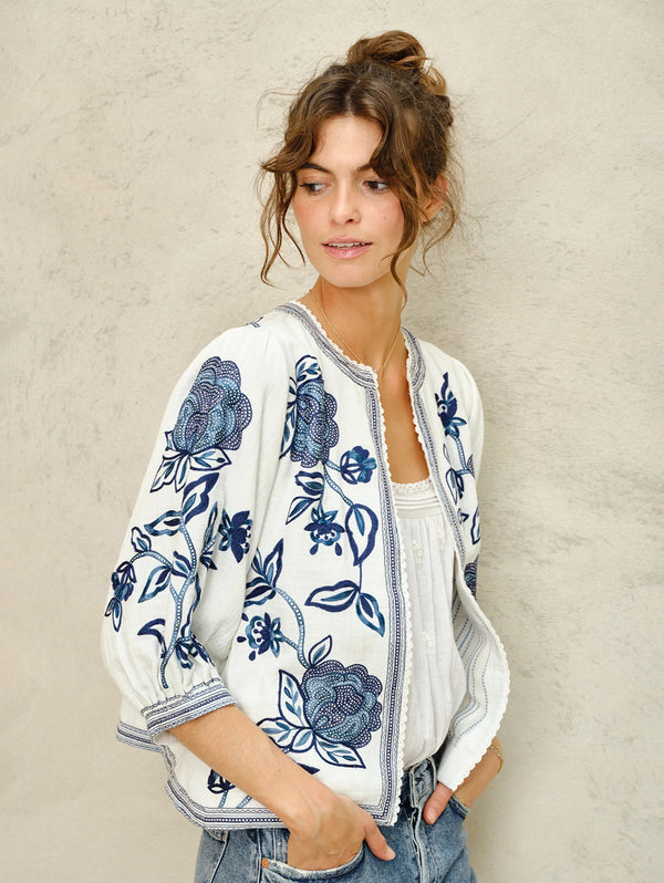 Lucia Embroidered  Jacket - Blue