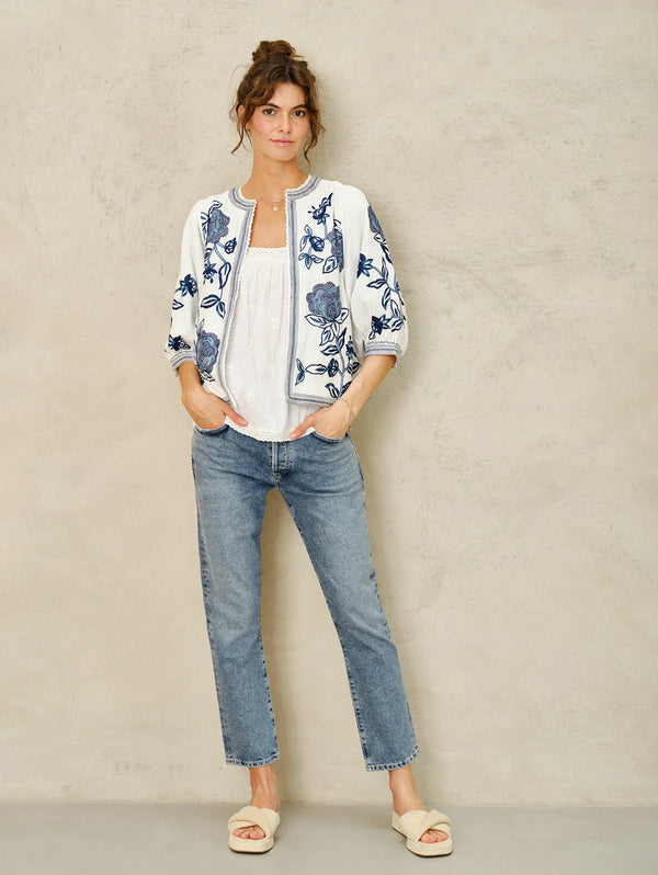 Lucia Embroidered  Jacket - Blue
