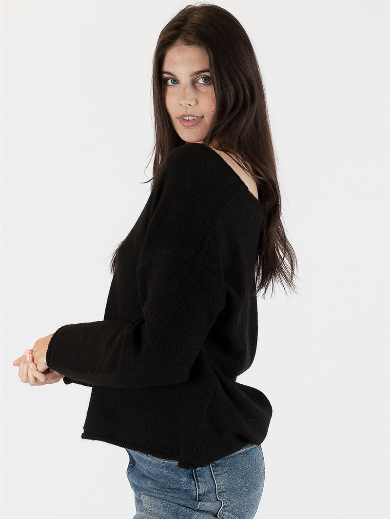 Luna V-neck Sweater - Black-LYLA+LUXE-Over the Rainbow