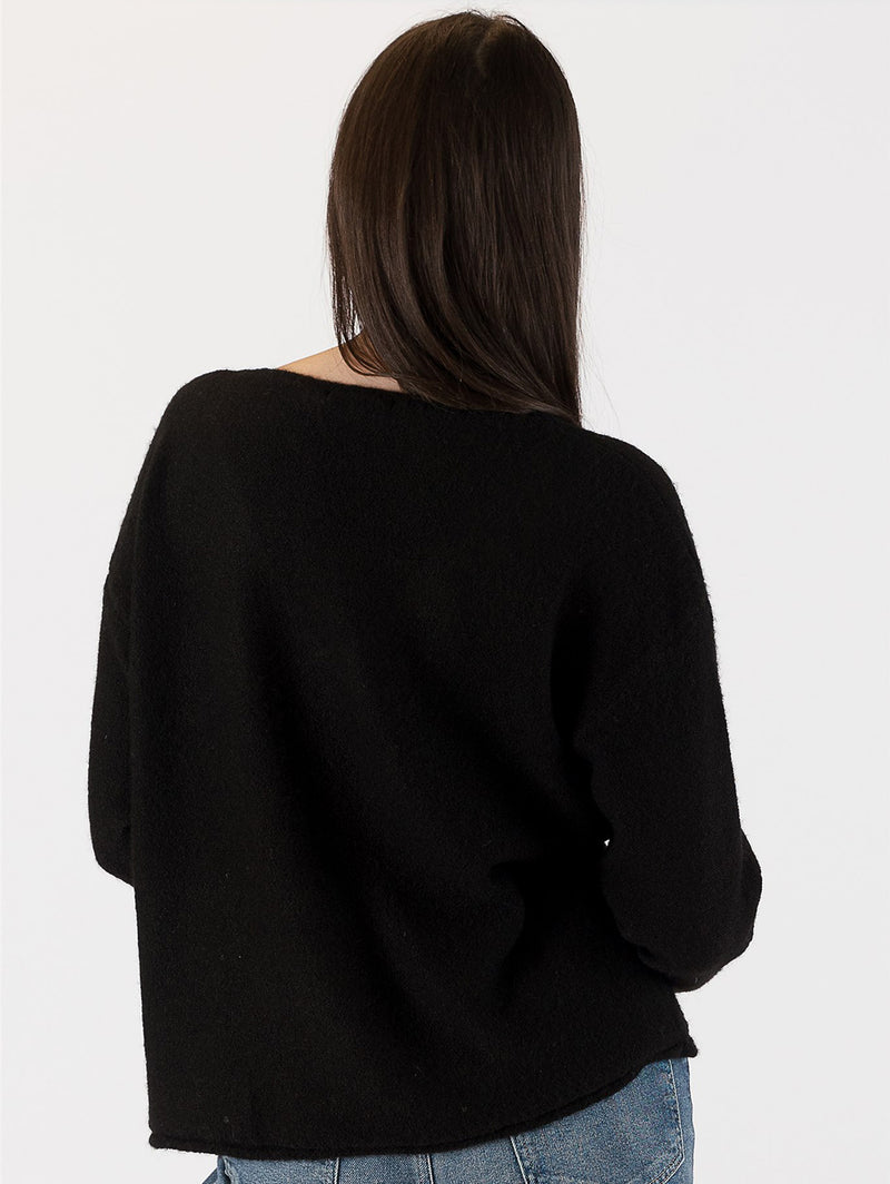 Luna V-neck Sweater - Black-LYLA+LUXE-Over the Rainbow