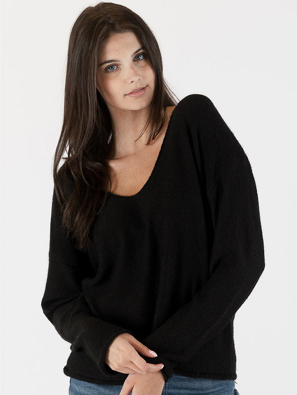 Luna V-neck Sweater - Black-LYLA+LUXE-Over the Rainbow