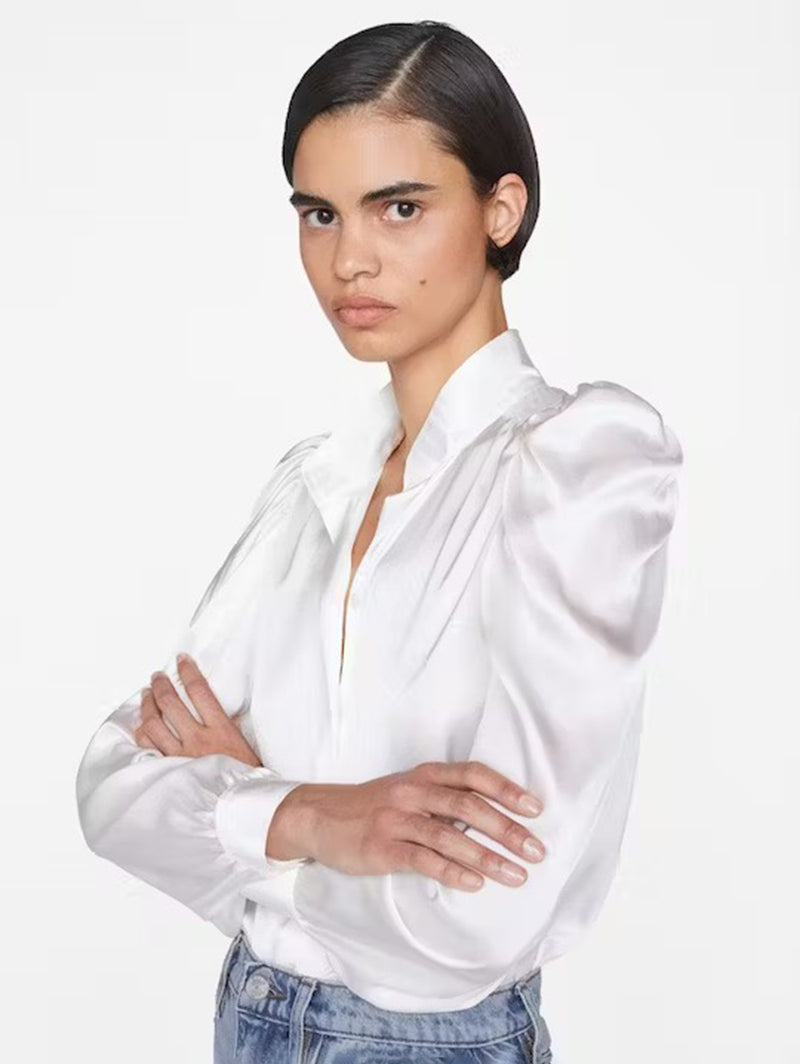 FRAME Gillian Long Sleeve Top Off White 100 Silk Size Large