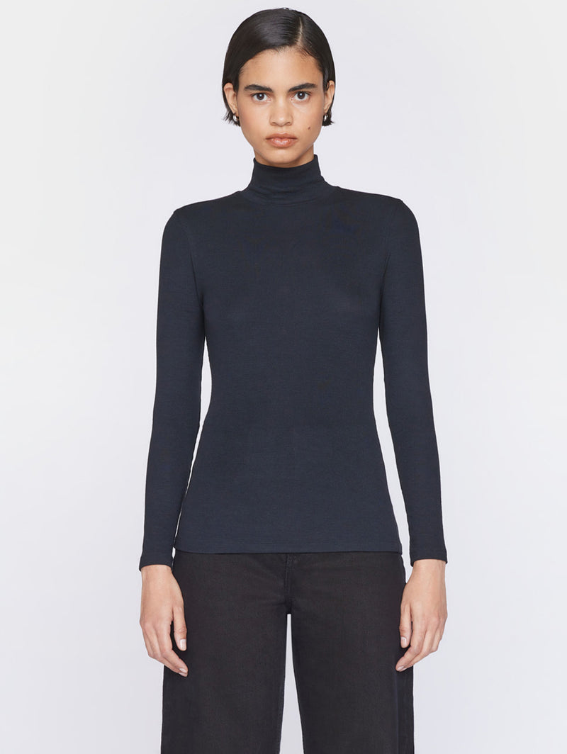 Rib Turtleneck Top - Noir-FRAME-Over the Rainbow
