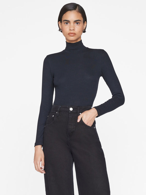 Rib Turtleneck Top - Noir-FRAME-Over the Rainbow