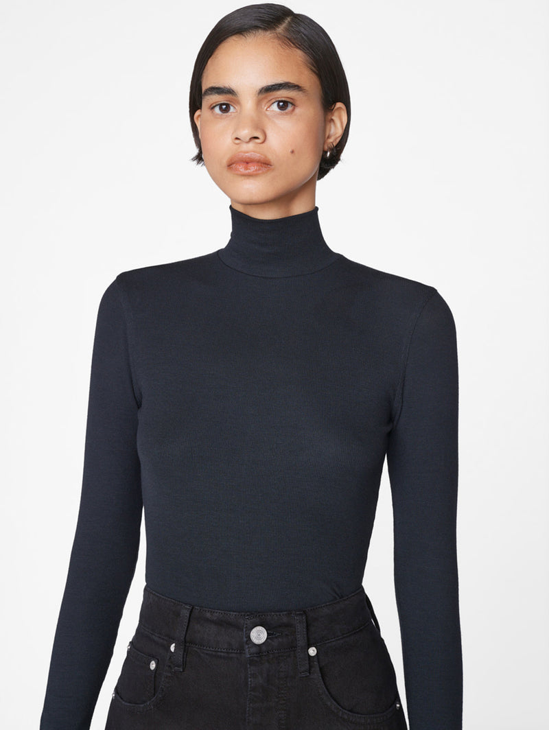 Rib Turtleneck Top - Noir-FRAME-Over the Rainbow
