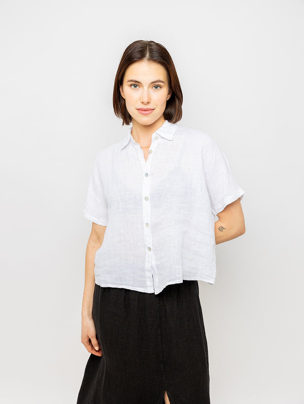 Short Sleeve Linen Shirt - White-PISTACHE-Over the Rainbow
