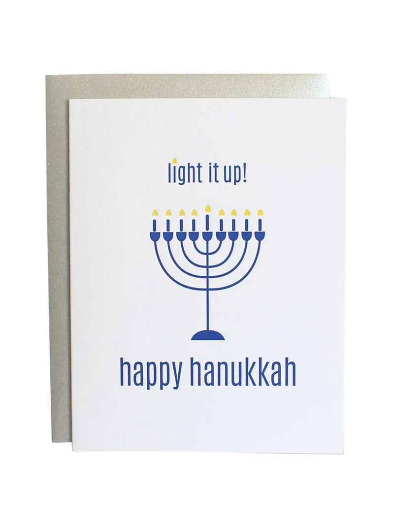 Light It Up Hanukkah - Letterpress Card-CHEZ GAGNE LETTERPRESS-Over the Rainbow