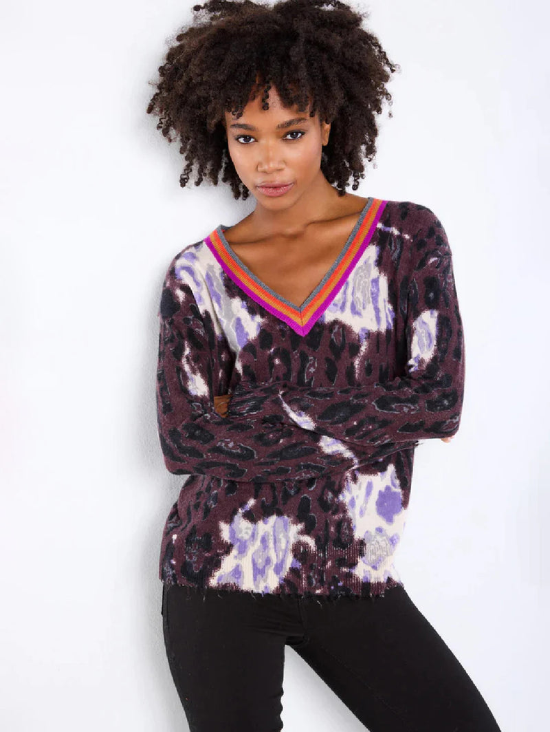 Wild Side V-Neck Sweater - Java/Purple-LISA TODD-Over the Rainbow