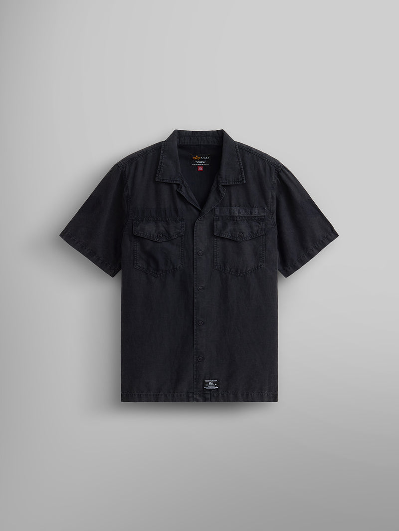 Short Sleeve Washed Fatigue Shirt - Black-ALPHA INDUSTRIES-Over the Rainbow