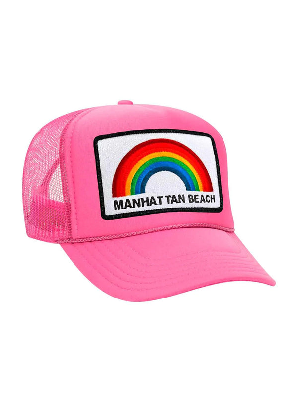 Manhattan Beach Rainbow Vintage Trucker Hat - Neon Pink-AVIATOR NATION-Over the Rainbow