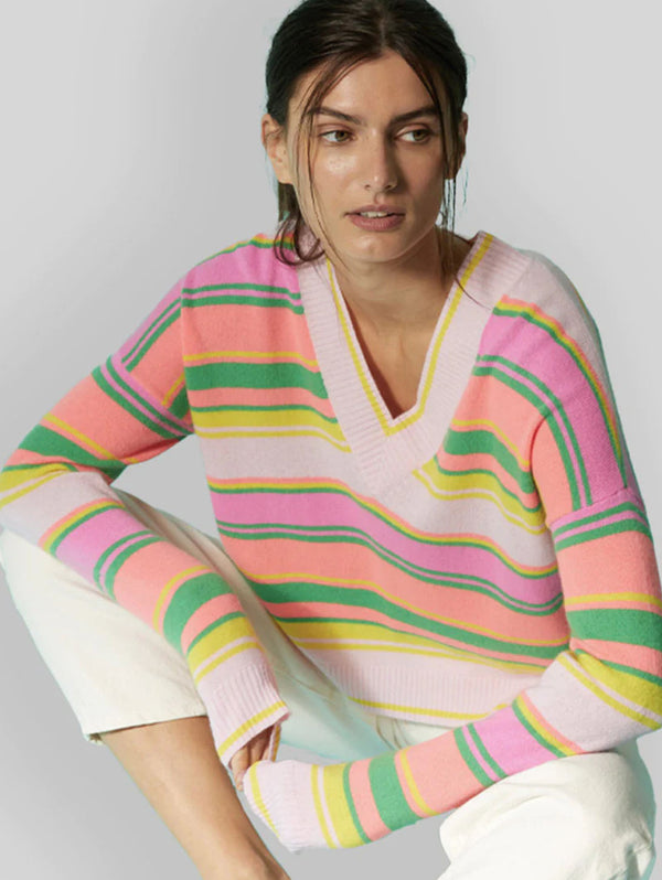 Multi Stripe V-Neck Sweater - Bright-AUTUMN CASHMERE-Over the Rainbow