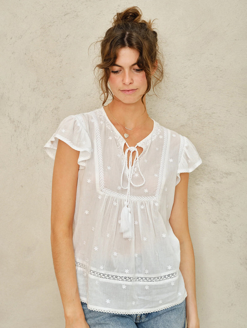 Navi Embroidered Top - White