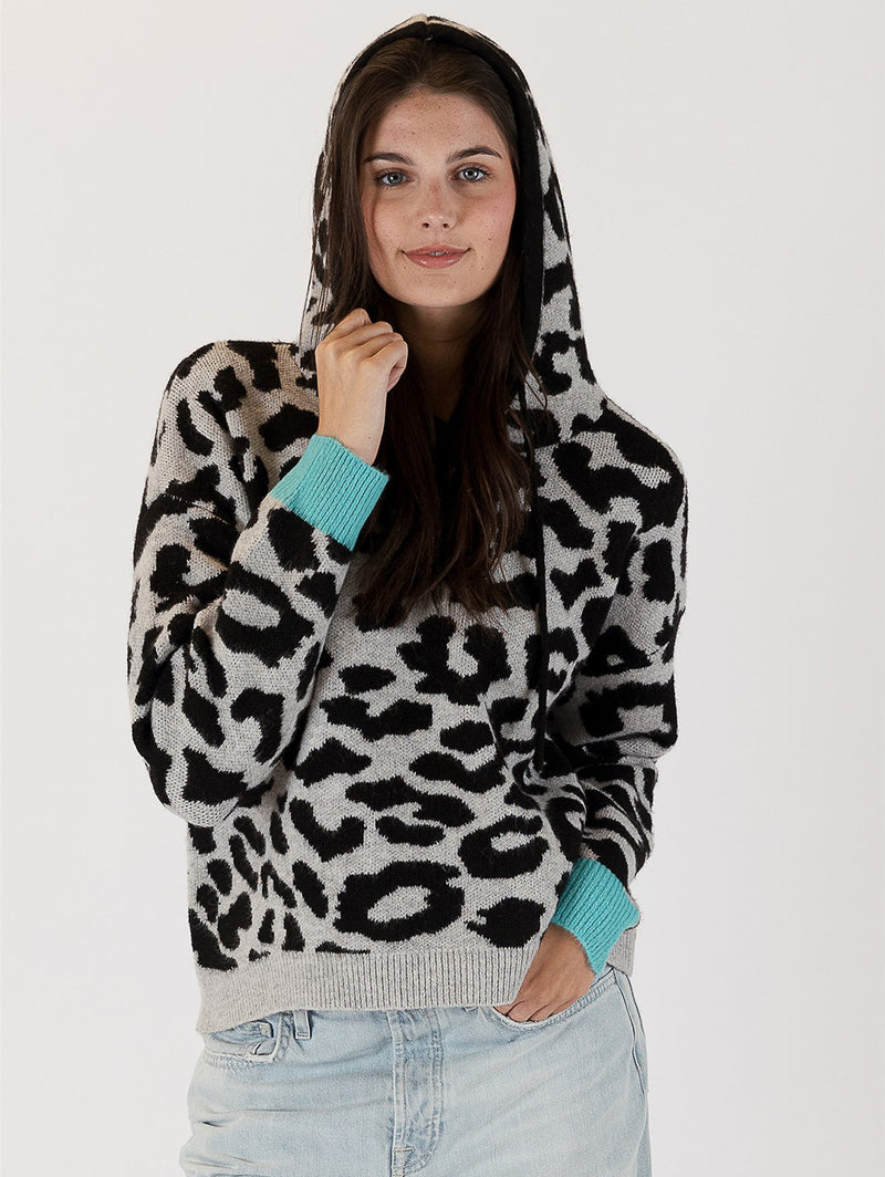 Nyla Leopard Hoodie Sweater - Grey-LYLA+LUXE-Over the Rainbow