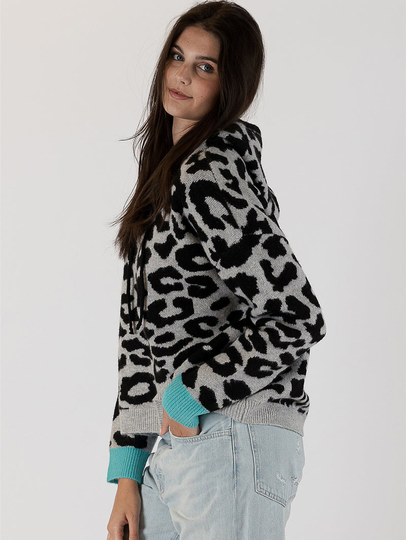 Nyla Leopard Hoodie Sweater - Grey-LYLA+LUXE-Over the Rainbow