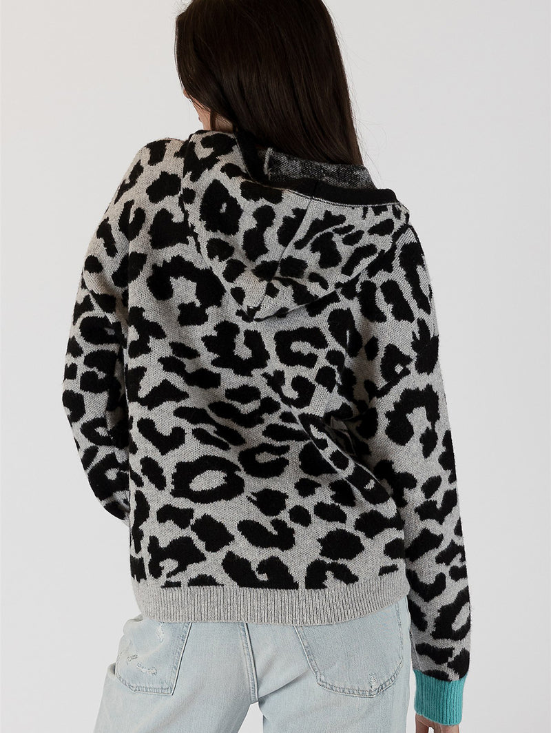 Nyla Leopard Hoodie Sweater - Grey-LYLA+LUXE-Over the Rainbow