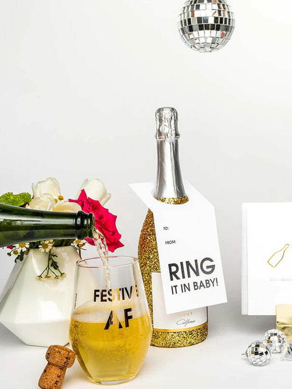 Wine Glass - Festive AF Gold Foil-CHEZ GAGNE LETTERPRESS-Over the Rainbow