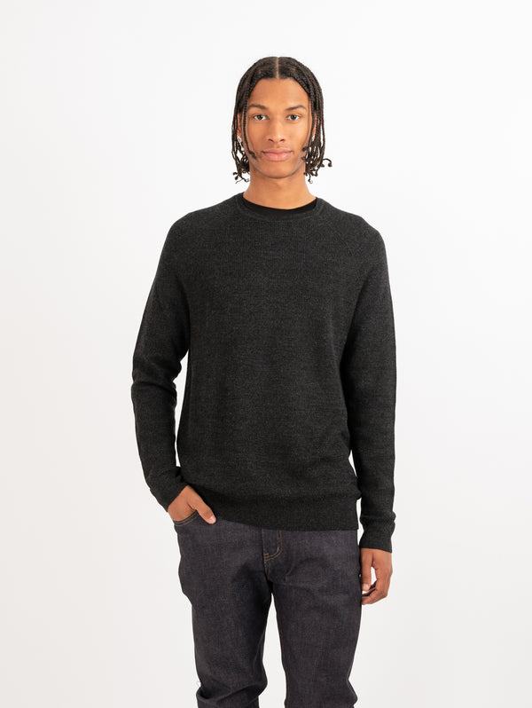 Merino Wool Ribbed Crewneck Sweater - Noir-Patrick Assaraf-Over the Rainbow