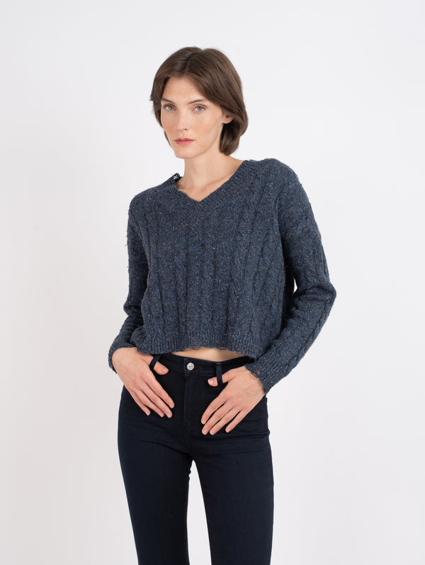 V-neck Cable Crop Sweater - Riverwash-AUTUMN CASHMERE-Over the Rainbow