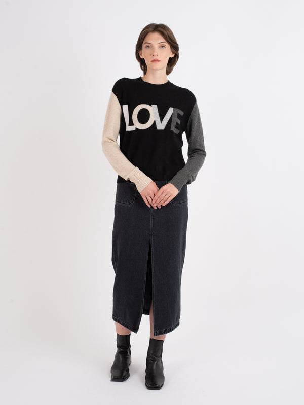 Love Color Block Crew neck Sweater - Black-BRODIE-Over the Rainbow