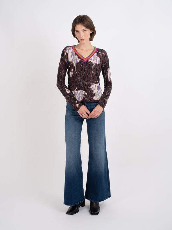 Wild Side V-Neck Sweater - Java/Purple-LISA TODD-Over the Rainbow