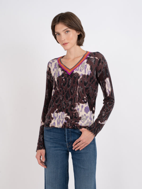 Wild Side V-Neck Sweater - Java/Purple-LISA TODD-Over the Rainbow