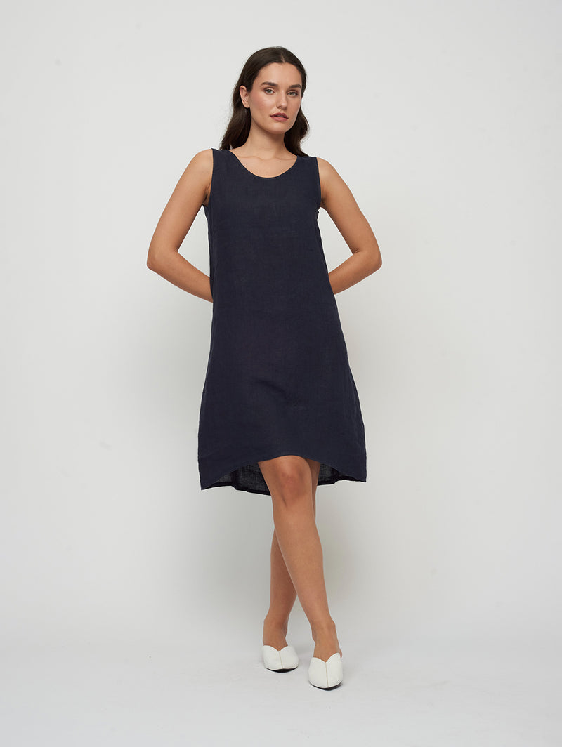 Linen Sheath Dress - Navy-PISTACHE-Over the Rainbow