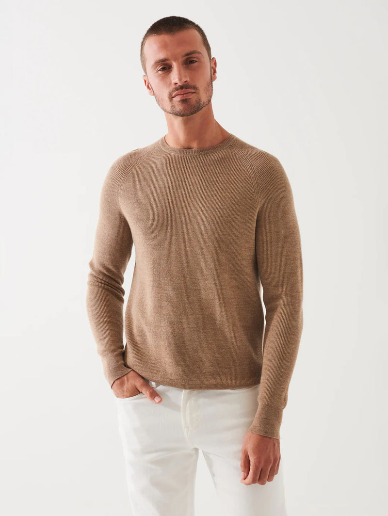 Merino Wool Ribbed Crewneck Sweater - Barn Owl-Patrick Assaraf-Over the Rainbow