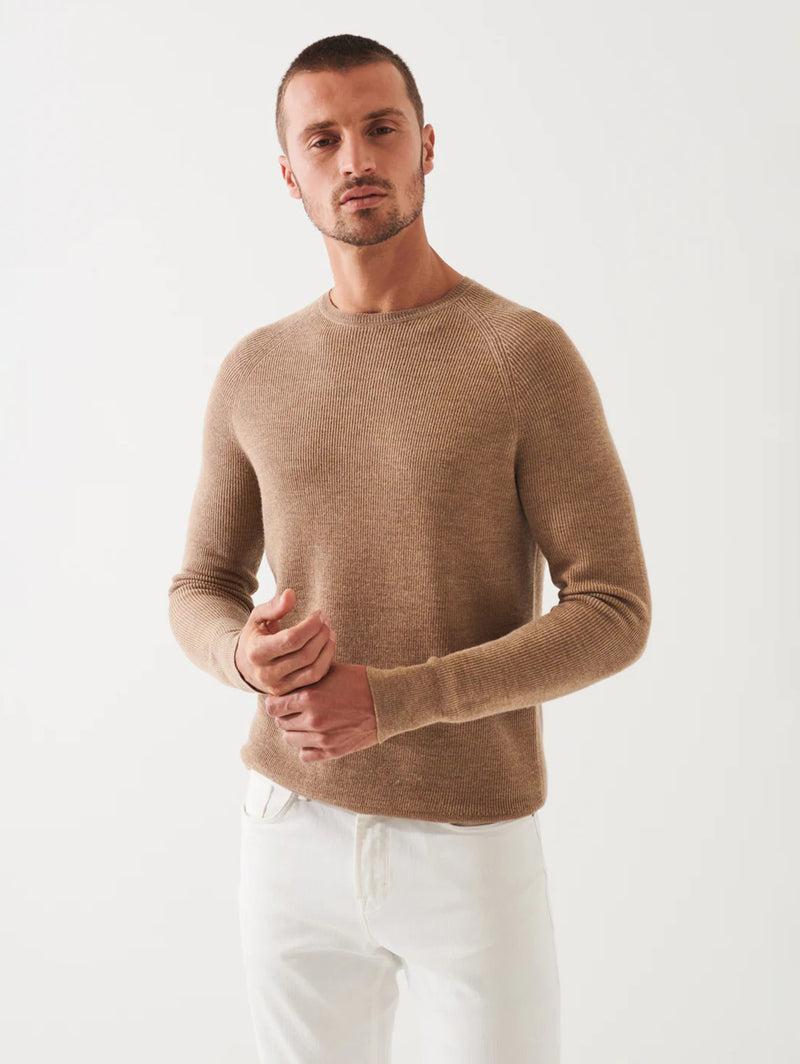 Merino Wool Ribbed Crewneck Sweater - Barn Owl-Patrick Assaraf-Over the Rainbow