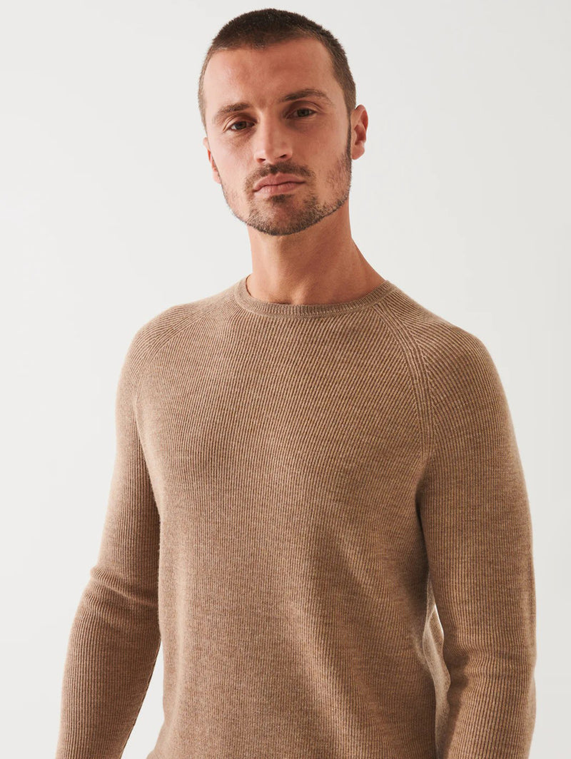 Merino Wool Ribbed Crewneck Sweater - Barn Owl-Patrick Assaraf-Over the Rainbow