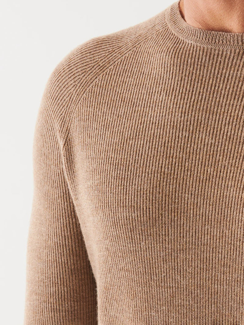 Merino Wool Ribbed Crewneck Sweater - Barn Owl-Patrick Assaraf-Over the Rainbow