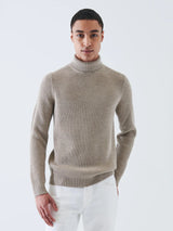 Merino Ribbed Knit Turtleneck - Sand-Patrick Assaraf-Over the Rainbow