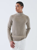 Merino Ribbed Knit Turtleneck - Sand-Patrick Assaraf-Over the Rainbow